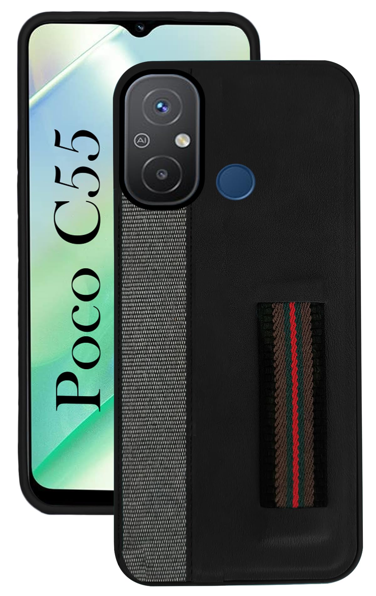 Jkobi Back Cover Case for Poco C55 (Professional PU Leather | Strip Chain Holder Socket | Black) (B0CHMGWW9X) Amazon Price History, Amazon Price Tracker