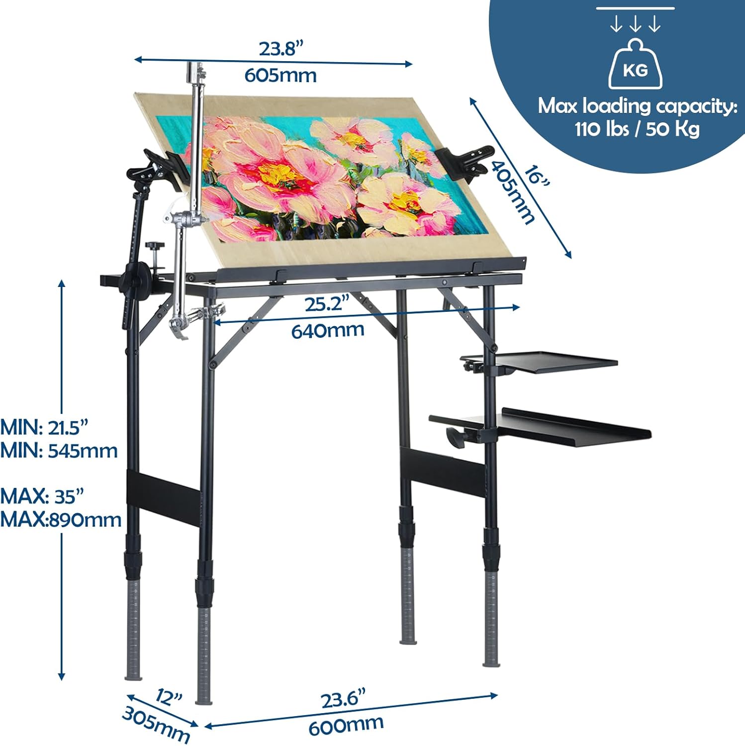 CWPW Artist Easel Stand Metal Foldable Portable Ergonomic Adjustable Easel for Painting Canvases Height from 16" to 30" Equipped with Carry Bag&Umbrella Stand for Outdoor&Indoor Painting Drawing - Image 5