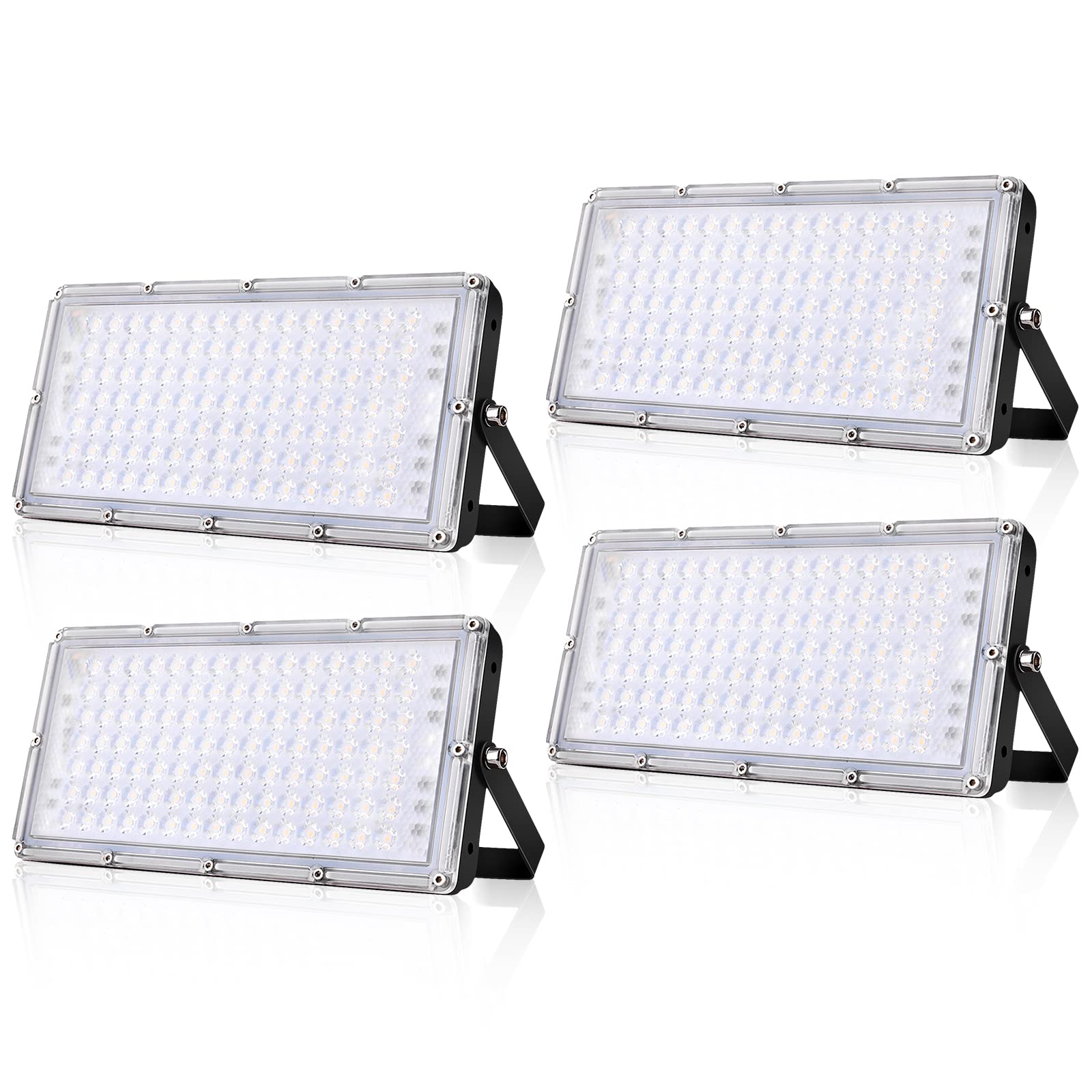 Focos LED Exterior 100W - Super Luminoso 10000LM 3000K Blancos Cálido, IP66 Impermeable Proyector para Jardín, Taller, Garaje, Parking, 4 Piezas