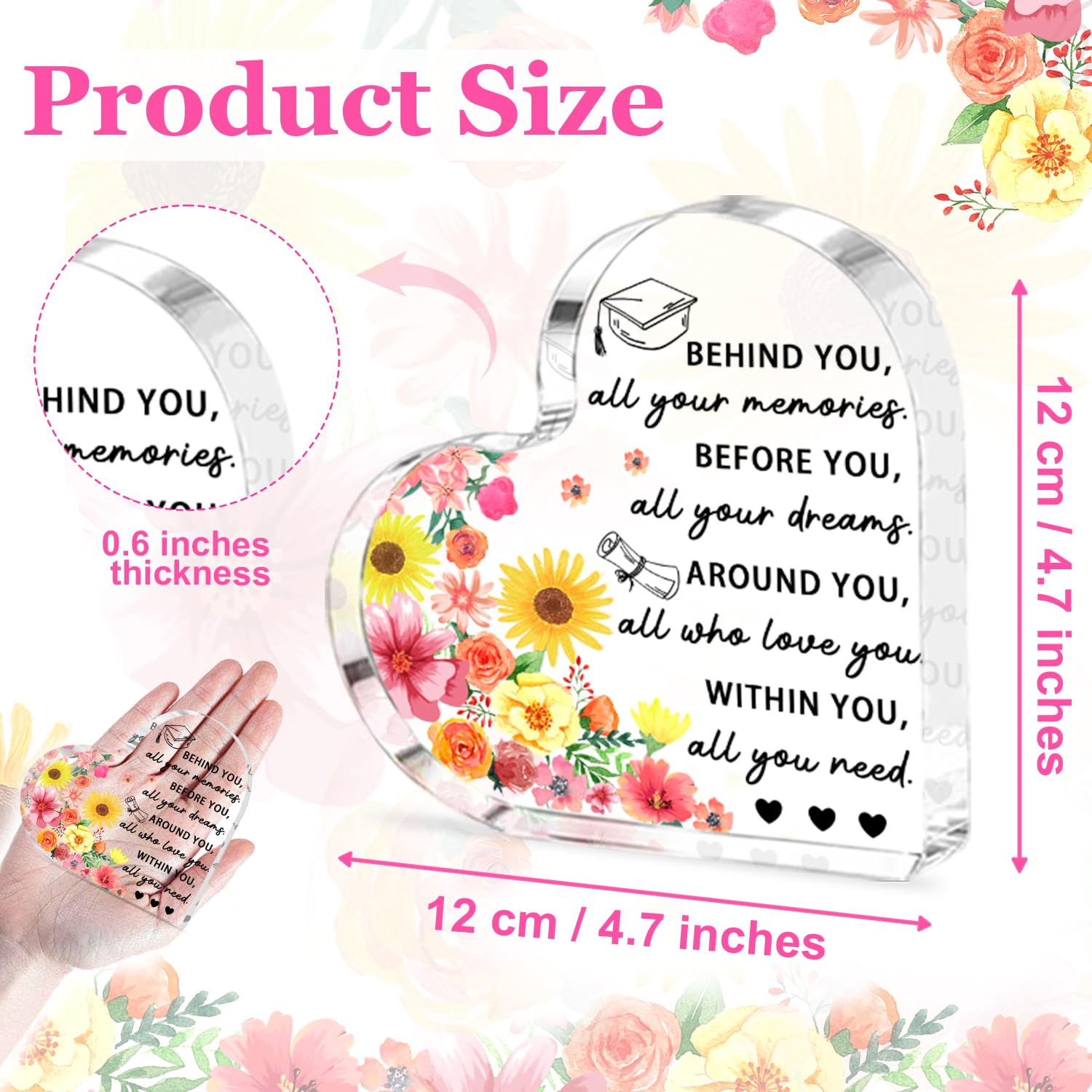 Graduation Gift for Her Him, 2026 Graduation Decorations - Engraved Acrylic Heart Plaque Graduate Gifts 4.7 × 4.7 × 0.6 inch, High School, Masters Degree, College Graduate Gift for Women, Men
