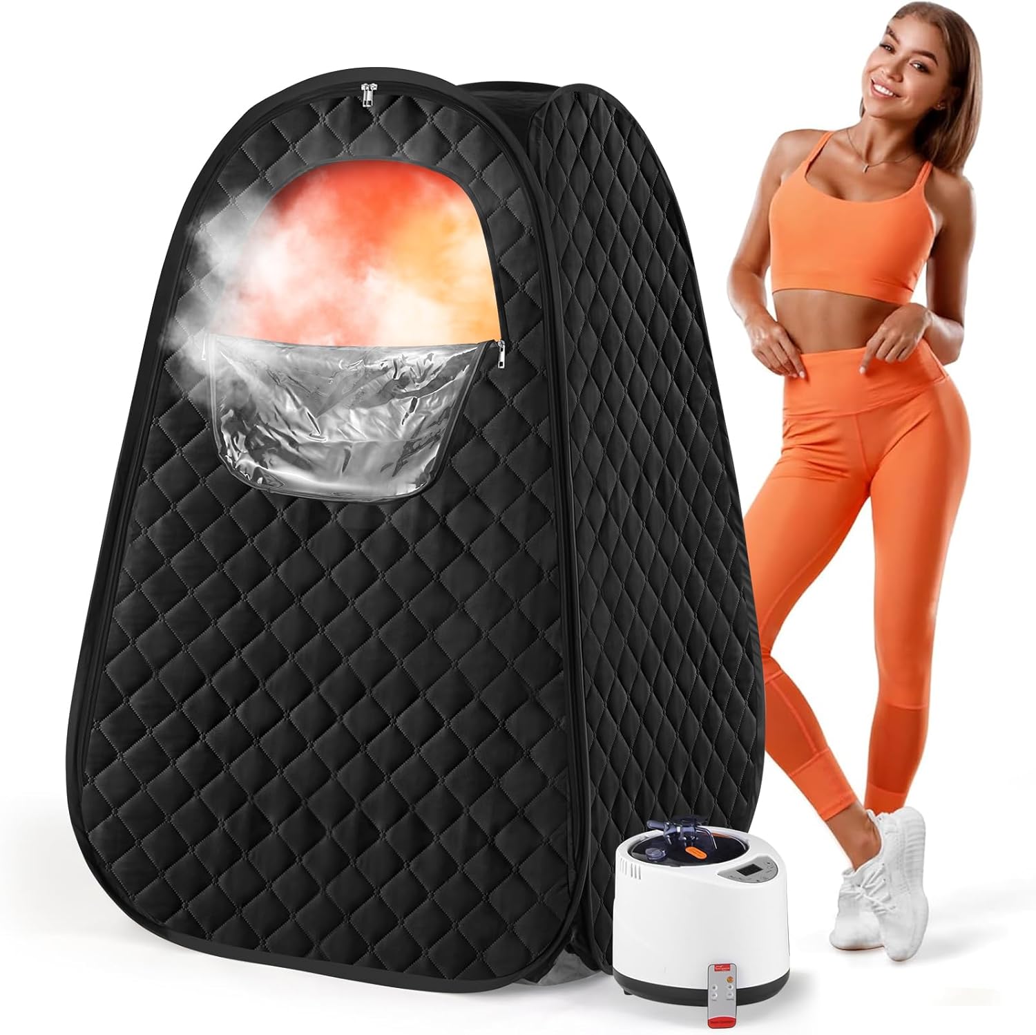 Upgraded Version Portable Sauna for Home Full Body Personal Sauna Steam Sauna at Home Spa with 2.6L 1000W Steam Generator, 90 Minute Timer, Foldable Chair, Remote Control Included(Black)