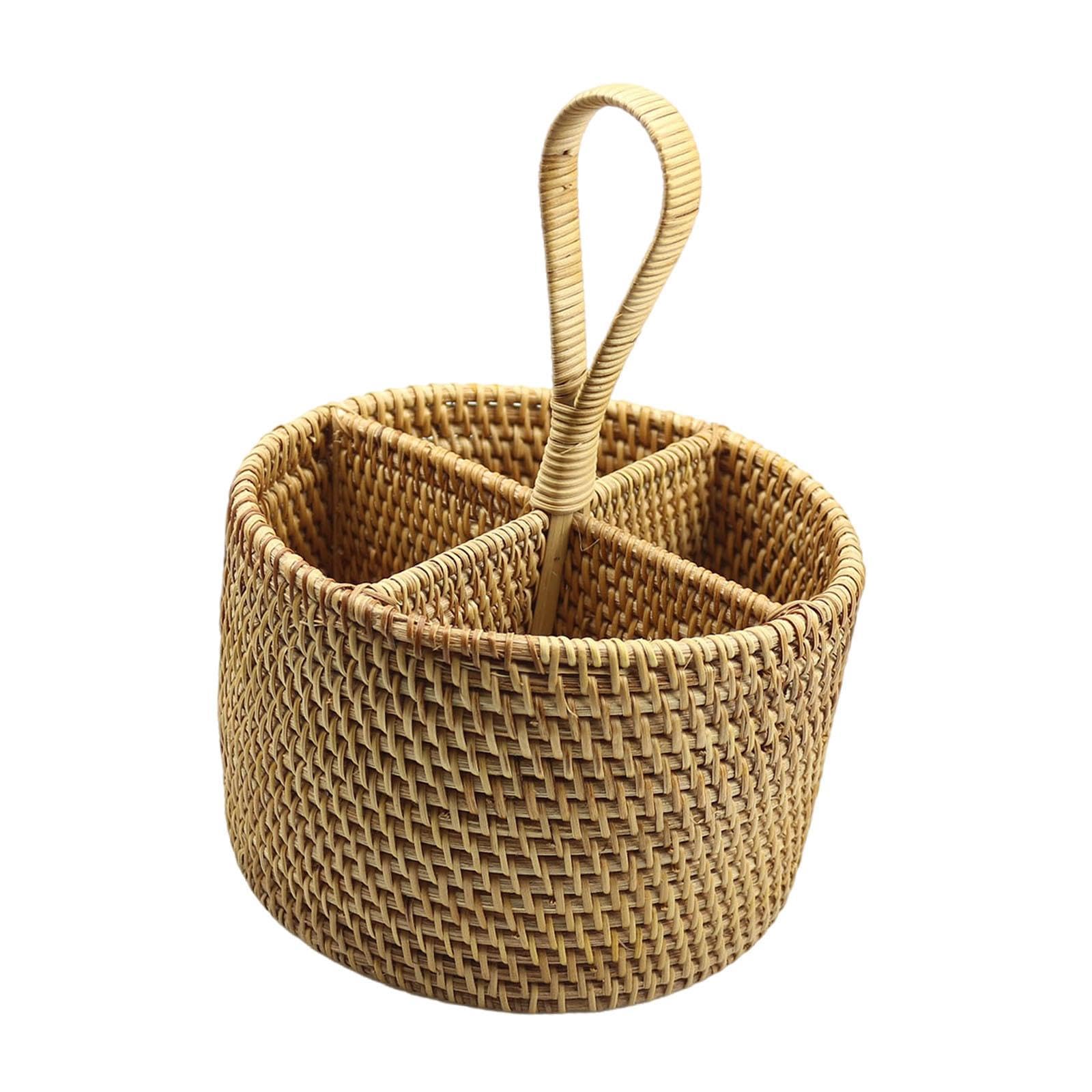 perfk Utensilhalter Flätselware Organizer Korb handgefertigt gewebte Besteck Lagerhalter zum Kochen von Picknick Esstisch Restaurant, Runden