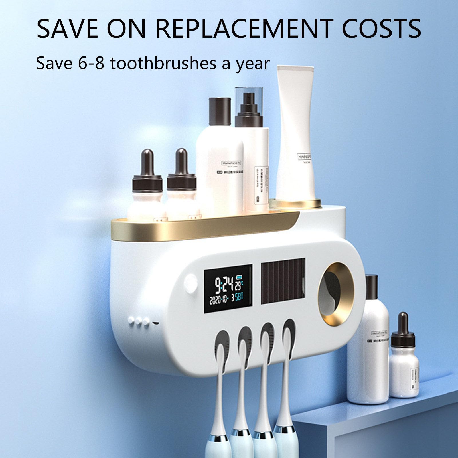 Smart Toothbrush Storage Rack Dispenser automatico di dentifricio in bagno,Gold