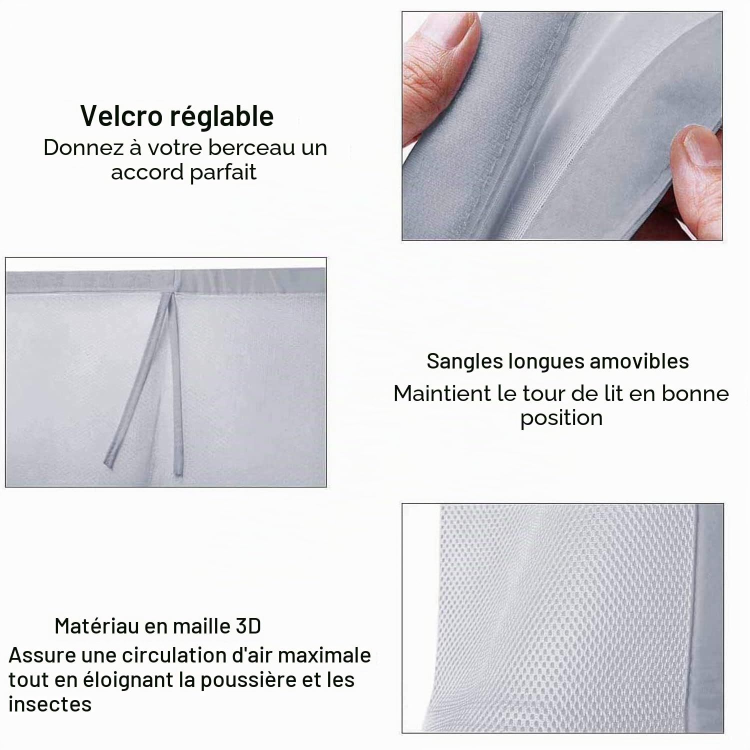 Tours de Lit Bébé,Tours de Lit en Maille Respirant,Contour de Lit Bébé Respirant,Doublure en Maille 4 Côtés,avec Circulation de l'air Doublure en Maille,pour Enfant Garçon Fille