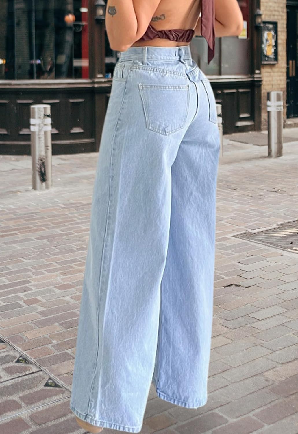 CutieLove Women's High Waist Stretch Baggy Straight Wide Leg Denim Jeans image 5