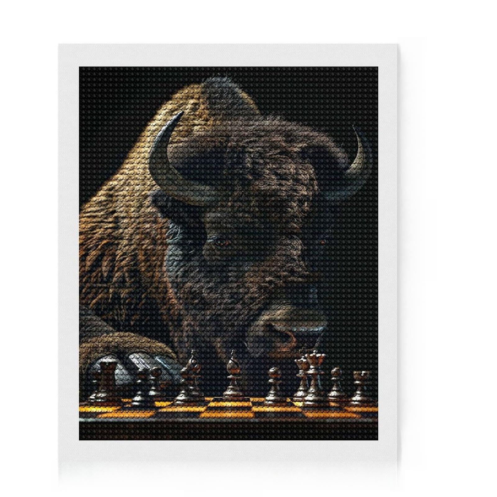 Junmoney Bison Chess Full Drill Diamond Painting Kit 16"x20", Enjoyable At-Home Hobby, Creative Leisure Activity, Cosy Home Accent