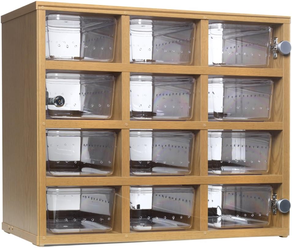 Monkfield 12 Tub Hatchling Snake Rack with Glass Door, Oak