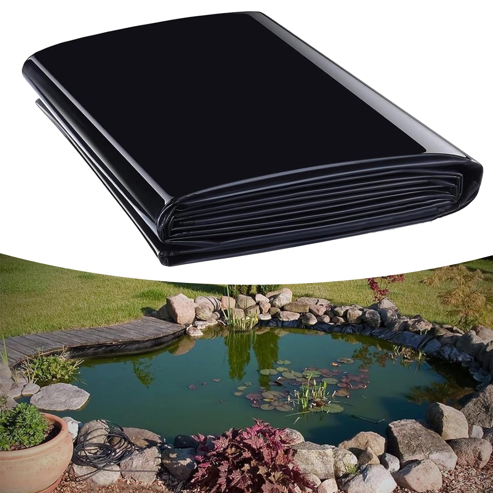 Forro Impermeable para estanques de jardín 3×18.5m,0.2 mm, Apto para Peces y Plantas, Ideal para estanques de Peces, Arroyos, Agua, jardín, Uso en Garaje o al Aire Libre