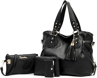 Soperwillton Fashion Handbag for Women Shoulder Bag Top Handle Satchel Hobo Tote Bag Purse Set 4pcs
