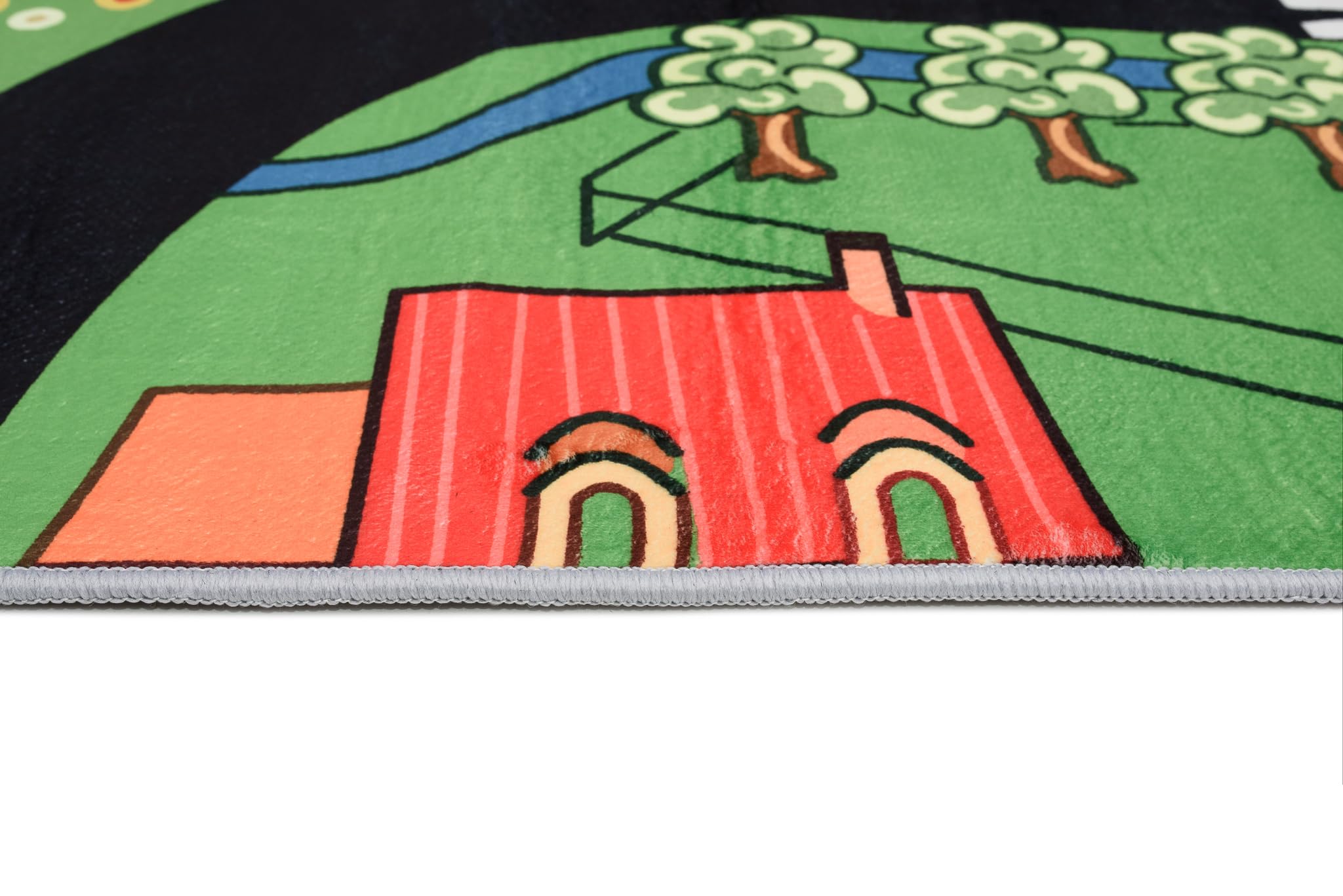 TAPISO Flannel Tapis Chambre Enfant Bébé Fille Garçon Antidérapant Lavable Vert Noir Rouge Tapis de Jeux Voiture Circuit Route Ville Poils Ras Oeko-TEX Résistant 120 x 170 cm