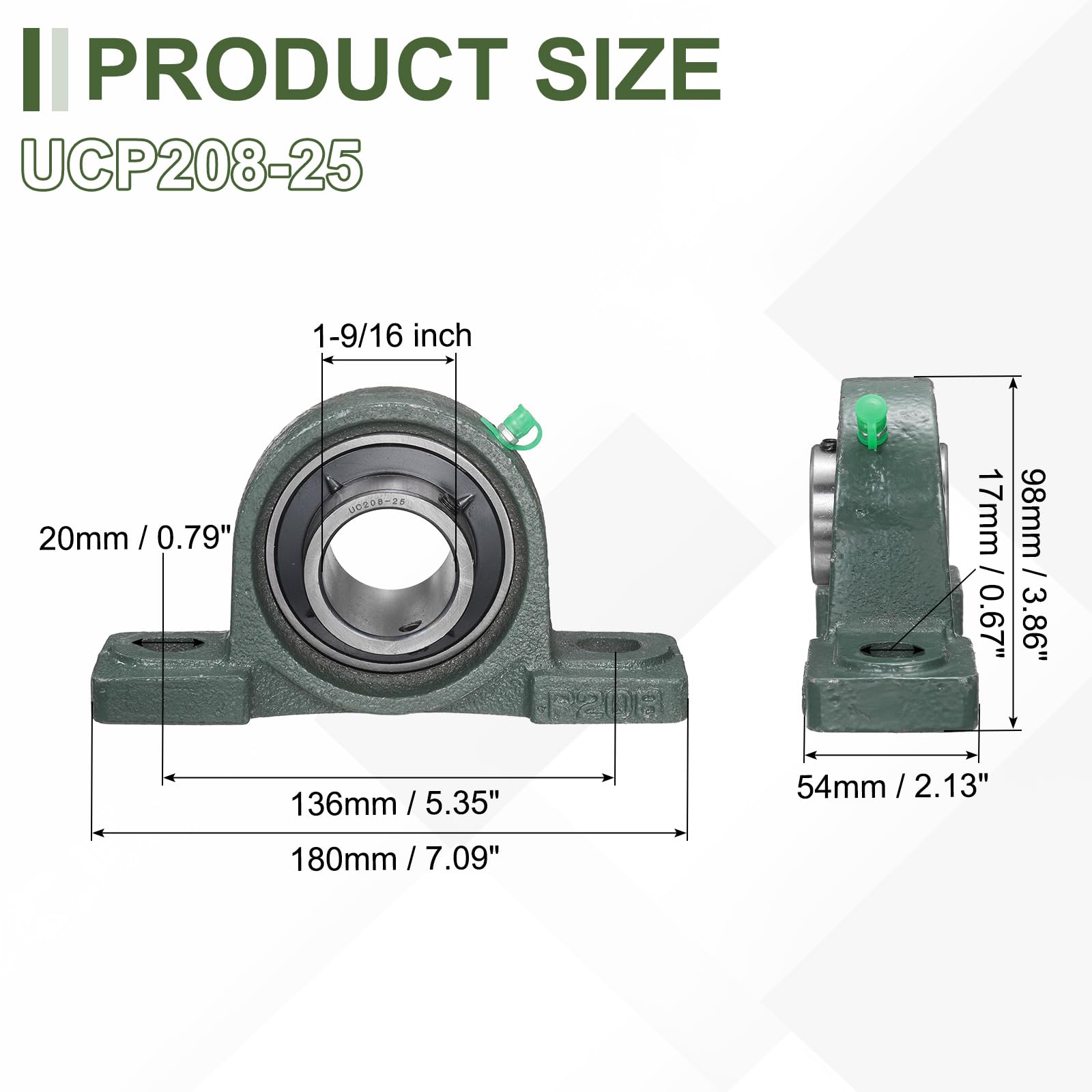 QUARKZMAN Rodamientos De Soporte UCP208-25, Diámetro Interior De 1-9/16 Pulgada, Autocentrante, Base De Acero Fundido Sólido, Rodamiento De Bolas Montado En Brida De Acero Cromado (ABEC3)