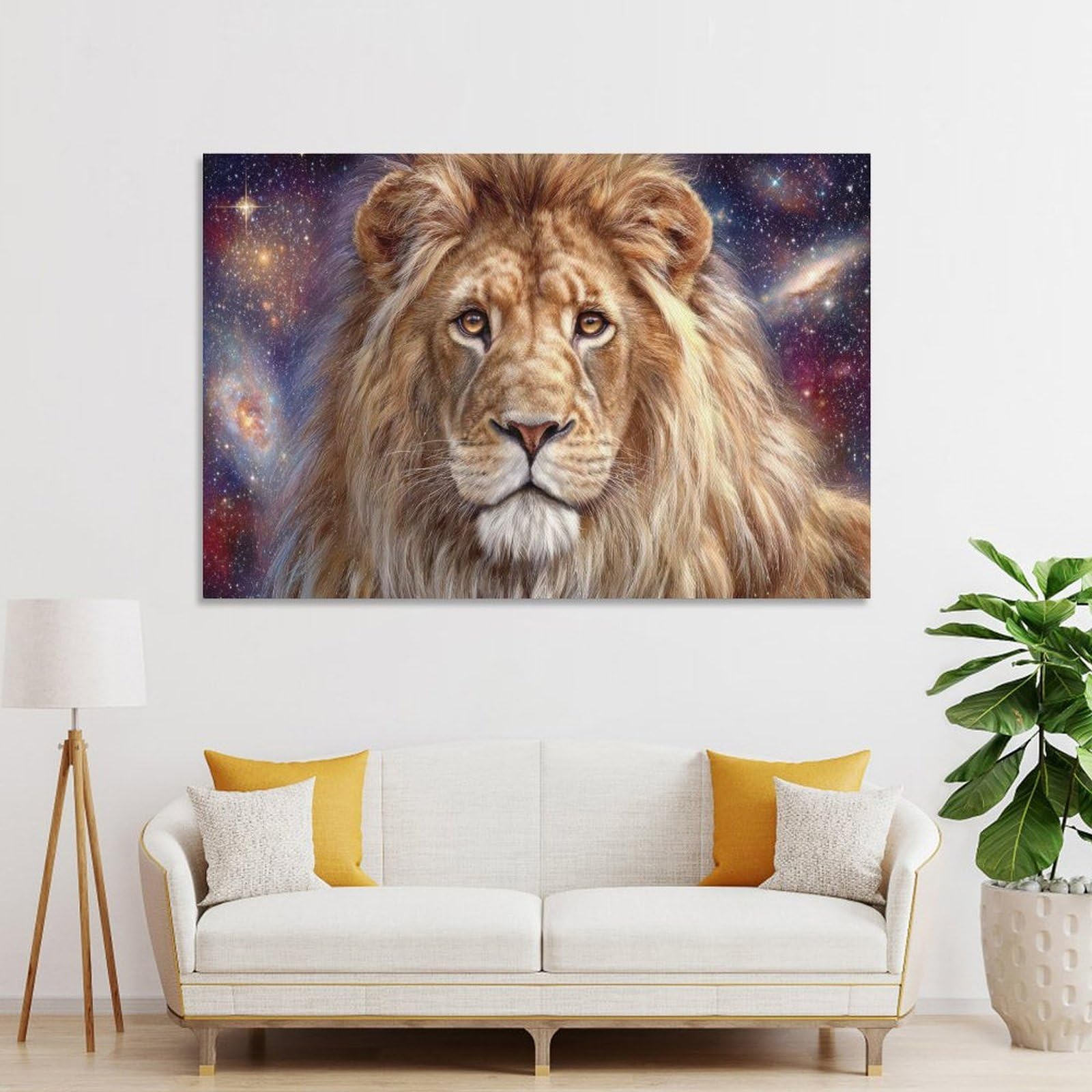 Junmoney Lion in Space Hanging Wall Art, 24x36inch(60x90cm), for Lounge, Bedroom Or Personal Spaces, Gift Idea for Housewarming And Birthdays