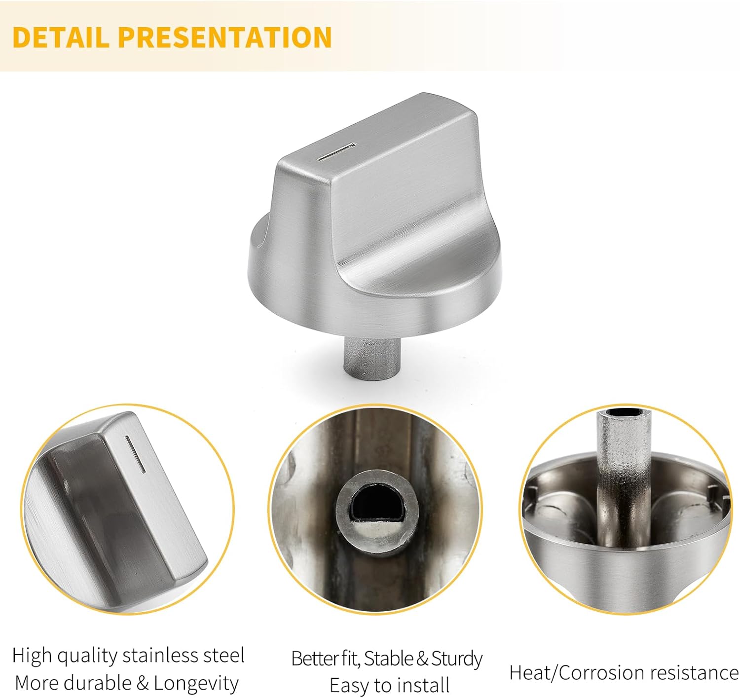 Allstare Stainless Steel W11517334 Stove knobs Replacement for Whirlpool Stove Parts Oven Knobs WEG745H0FS0 WEG515S0FS0 W11122869 Whirlpool Gas Range Parts Cooktop Control Knobs 4 Pcs