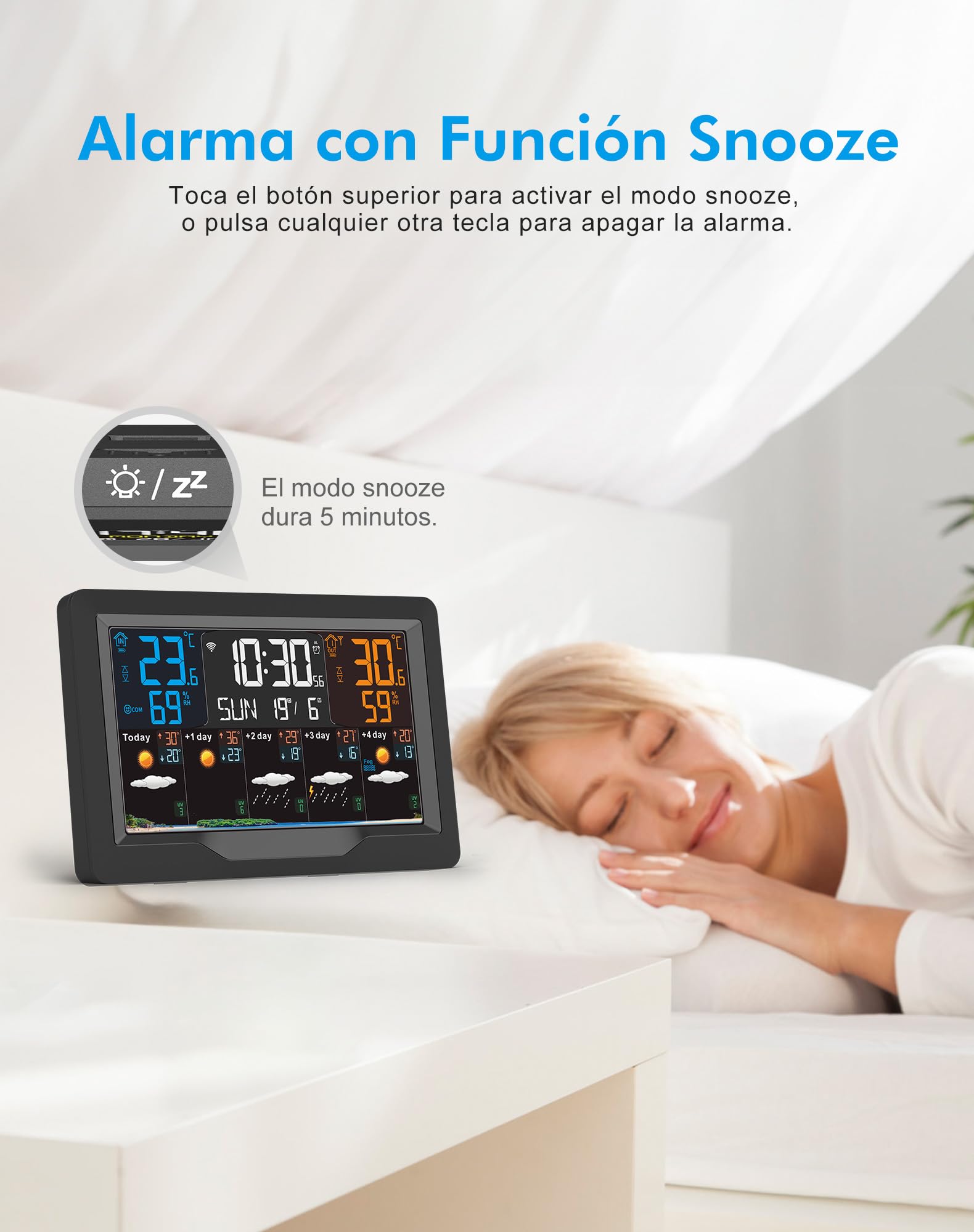 Estación Meteorológica Inalámbrica con Sensor Exterior, WIFI Estación Meteorológica Digital con Termómetro, Higrómetro Interior/Exterior, Pronóstico del Tiempo, Alarma del Temperatura Max/Min