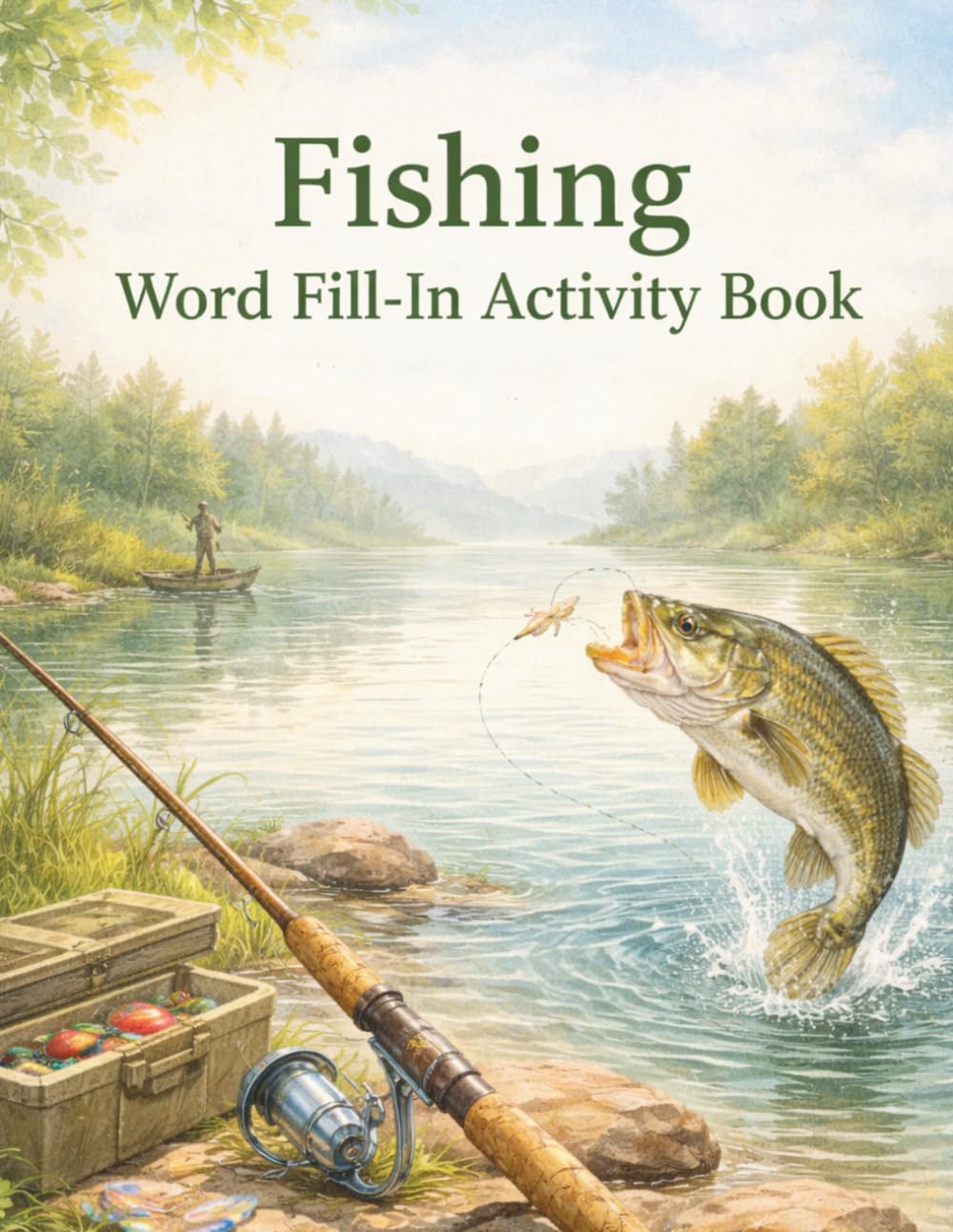 Fishing Word Fill-In Activity Book for Adults: Large Print Puzzles for Seniors 50+ | 50 Easy Relaxing Missing Letters Brain Games with Solutions: Fun … Gift for Retirees, Anglers & Older Adults