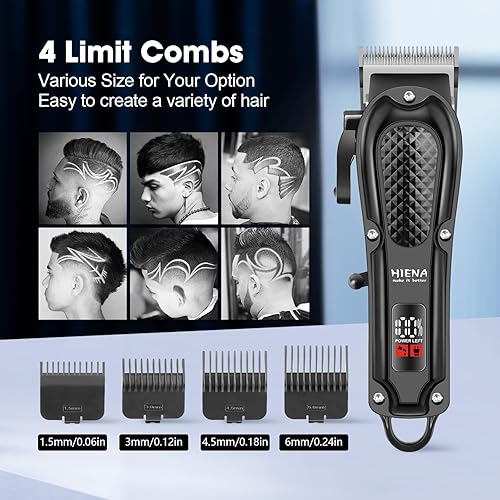 Miniatura 6 de HIENA PRO Cortapelos profesional para hombres, sin cable y sin cable, recortadora de barba recargable, pantalla LED, regalos para hombres (negro)