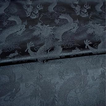 Satin Fabric,Satin Brocade Silk Jacquard Fabric Black Big Dragon Cloud Pattern Matte Traditional Chinese Style Handmade Cheongsam Mens Suit Cloth 100X70cm