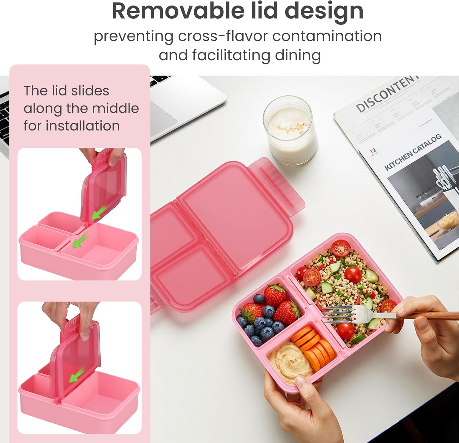 HWONMTE Bento Lunch Snack Boxes Set for Kids Reusable Food Containers with Insulated Lunch Bag, Sauce Box,Removable Dividers for Toddler Girls Boys Teens to School,Travel