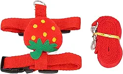 AYNEFY Arnês de Coelho, Conjunto de Trela de Nylon e Morango para Animais de Estimação Pequenos, Ajustável para Coelhos e Gatinhos (S)