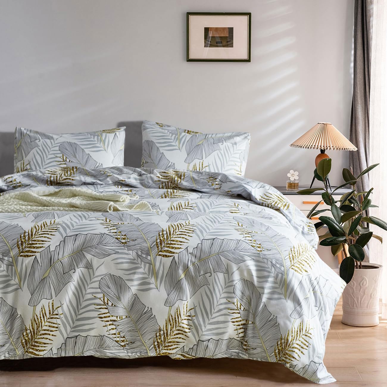 Parure de lit botanique 200x200 housse couette palmier tropical adulte