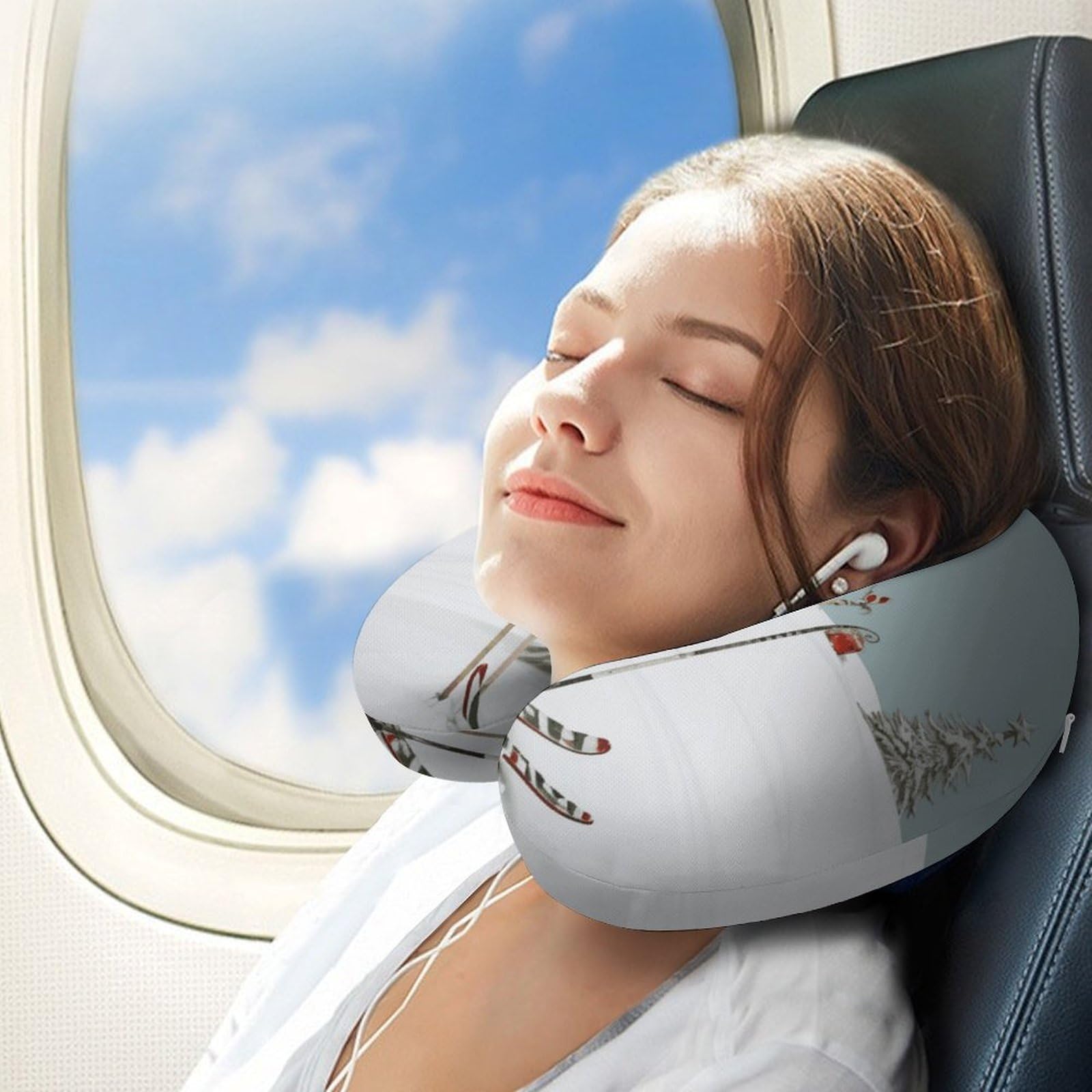 Almohada en forma de U para árbol de Navidad, núcleo de almohada de espuma viscoelástica, cojín, proporciona apoyo para el cuello, almohada de viaje, adecuada para aviones, coches, hogares y
