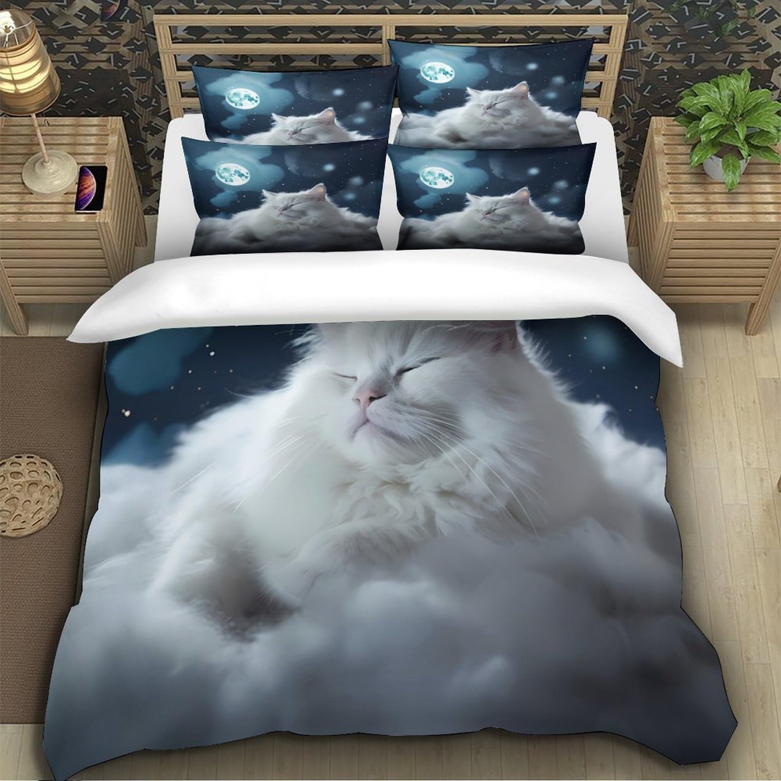 Whimsical Cat copripiumino 3 Pezzi stampa 3D microfibra morbida con federa Fantasia Night Set Di Copripiumino cerniera soffice ariosa for coppie Super king（260x220cm）