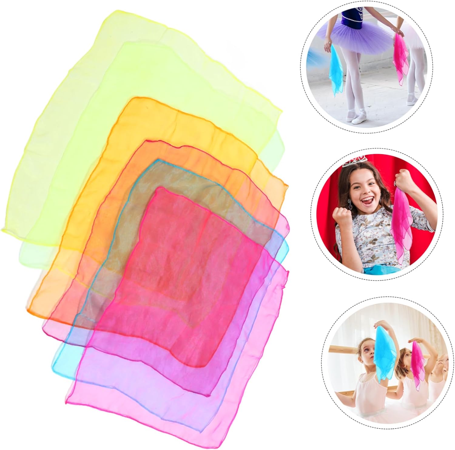 ERINGOGO 12Pcs Performance Scarves Dance Scarves for Juggling Musical Shows and Creative Play Pure Colored Scarves Fluorescent