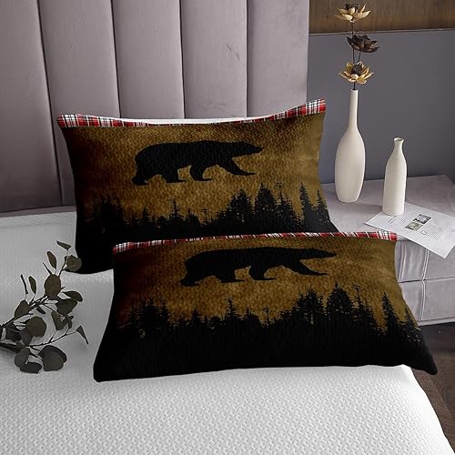 Miniatura 3 de Erosebridal Juego de colcha rústica de granja, juego de ropa de cama de oso de búfalo rojo, colcha de animales del bosque, decoración de cabaña