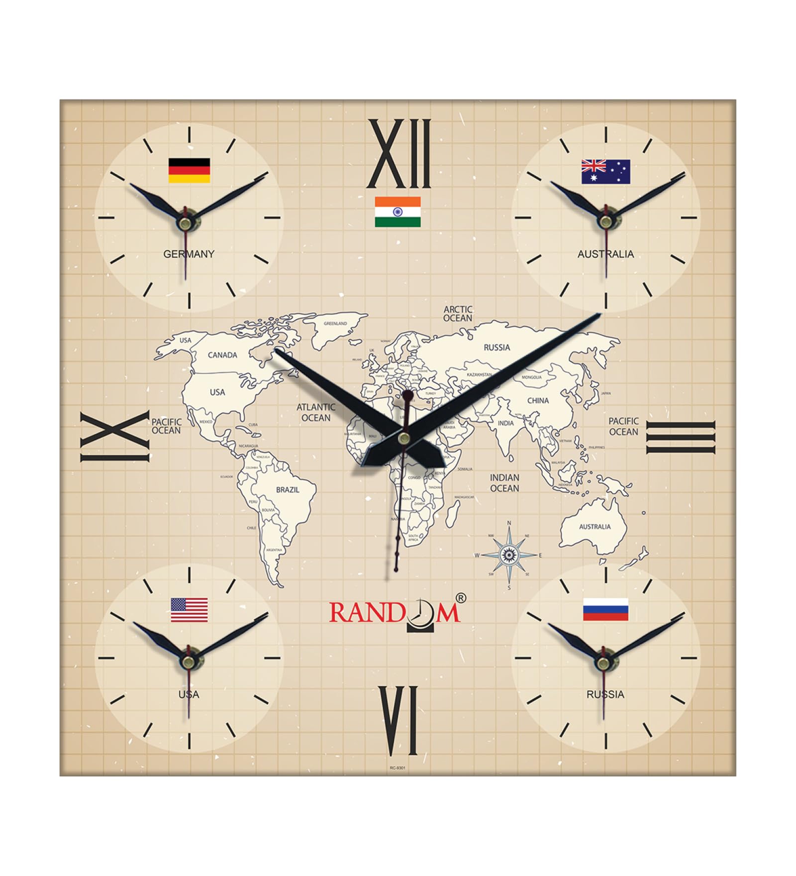 RANDOM Silent Movement World Wall Clock with Different Time Zones for Home/Living Room/Bedroom/Office/Shops/Dining Hall Stylish Clock - Multi - 9351-picture-11