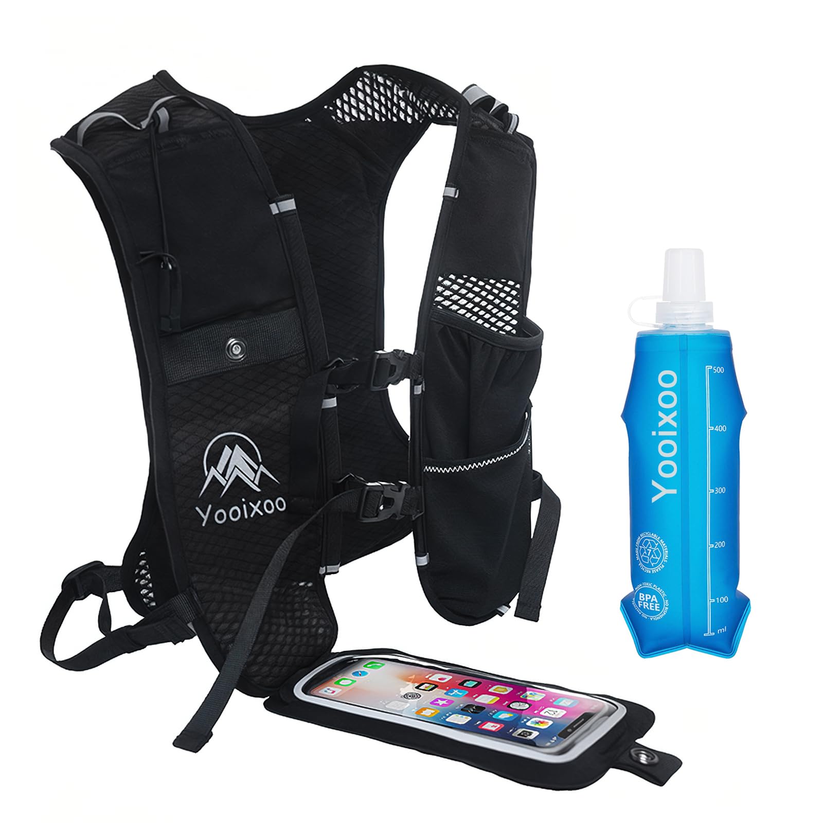 Running Vest for Women Men, Running Backpack Lightweight Hydration Pack With Touch Screen Phone Bag for Hiking Trail Running Cycling Race Marathon Essentials (BLACK, VEST+BOTTLES)