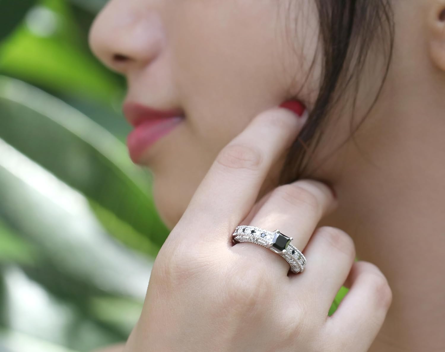 Dazzlingrock Collection 1.40 Ctw Princess & Round Black & White Natural Diamond Bridal Vintage Engagement Ring, Sterling Silver