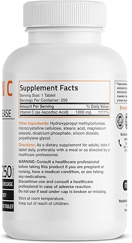 Miniatura 2 de Bronson Vitamina C 1000 mg de liberación sostenida de ácido ascórbico sin OMG, 250 tabletas