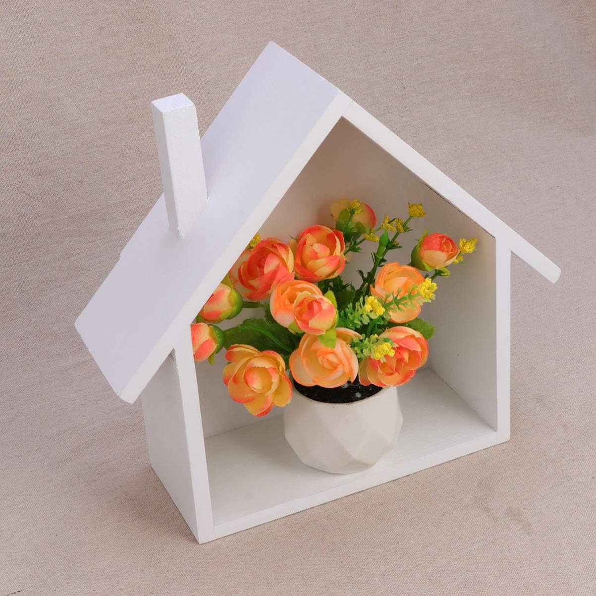 Cabilock Decorative Wall Rack Wooden Wall Storage Small House Shape White Shelf