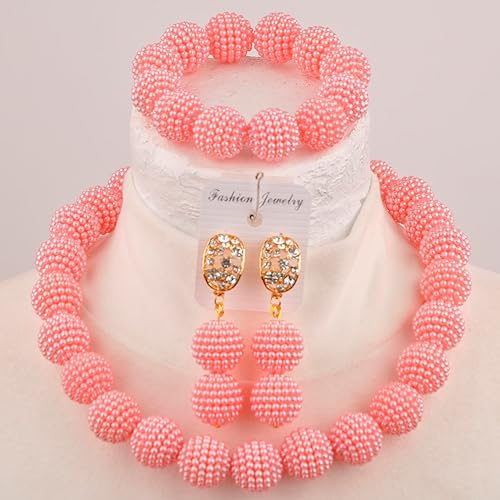Miniatura 2 de Conjunto de joyas de cuentas africanas para boda nigeriana Collar y pendientes de perlas simuladas para mujer