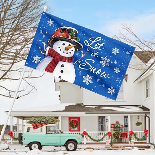 Miniatura 2 de AVOIN colorlife Let It - Bandera de copo de nieve de nieve de 3 x 5 pies, doble cara azul, para casa de invierno, para Navidad, para exteriores,