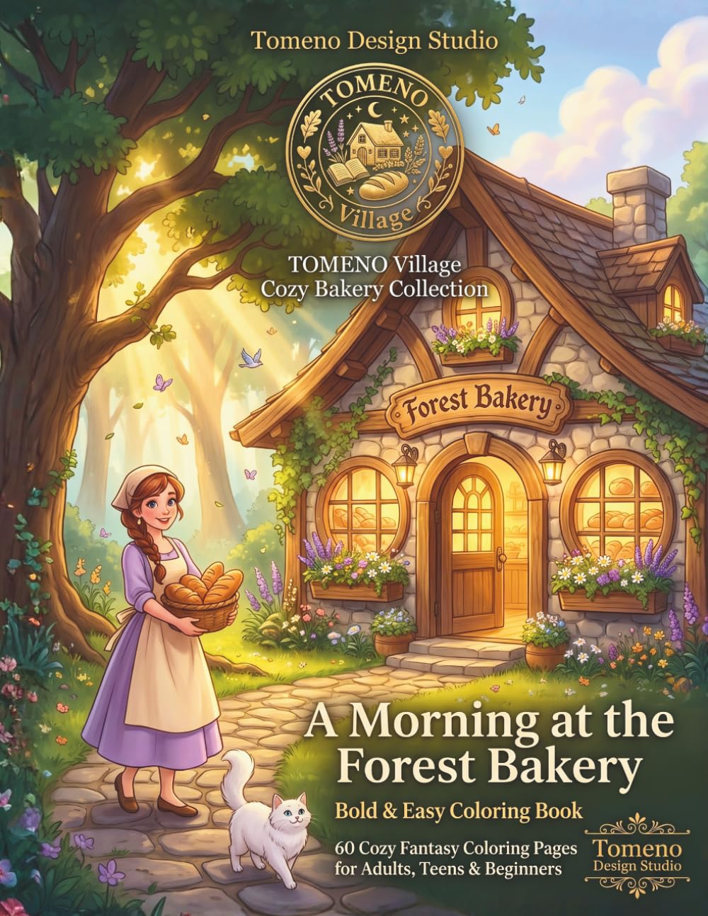 TOMENO Village: A Morning at the Forest Bakery: Cozy Bakery Collection | Bold & Easy Coloring Book with 60 Cozy Fantasy Coloring Pages for Adults, Teens & Beginners