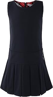 Girls School Uniform Jumper: Stretch Pleated Durable Kids Knee Length Sleeveless Dress - Buy now