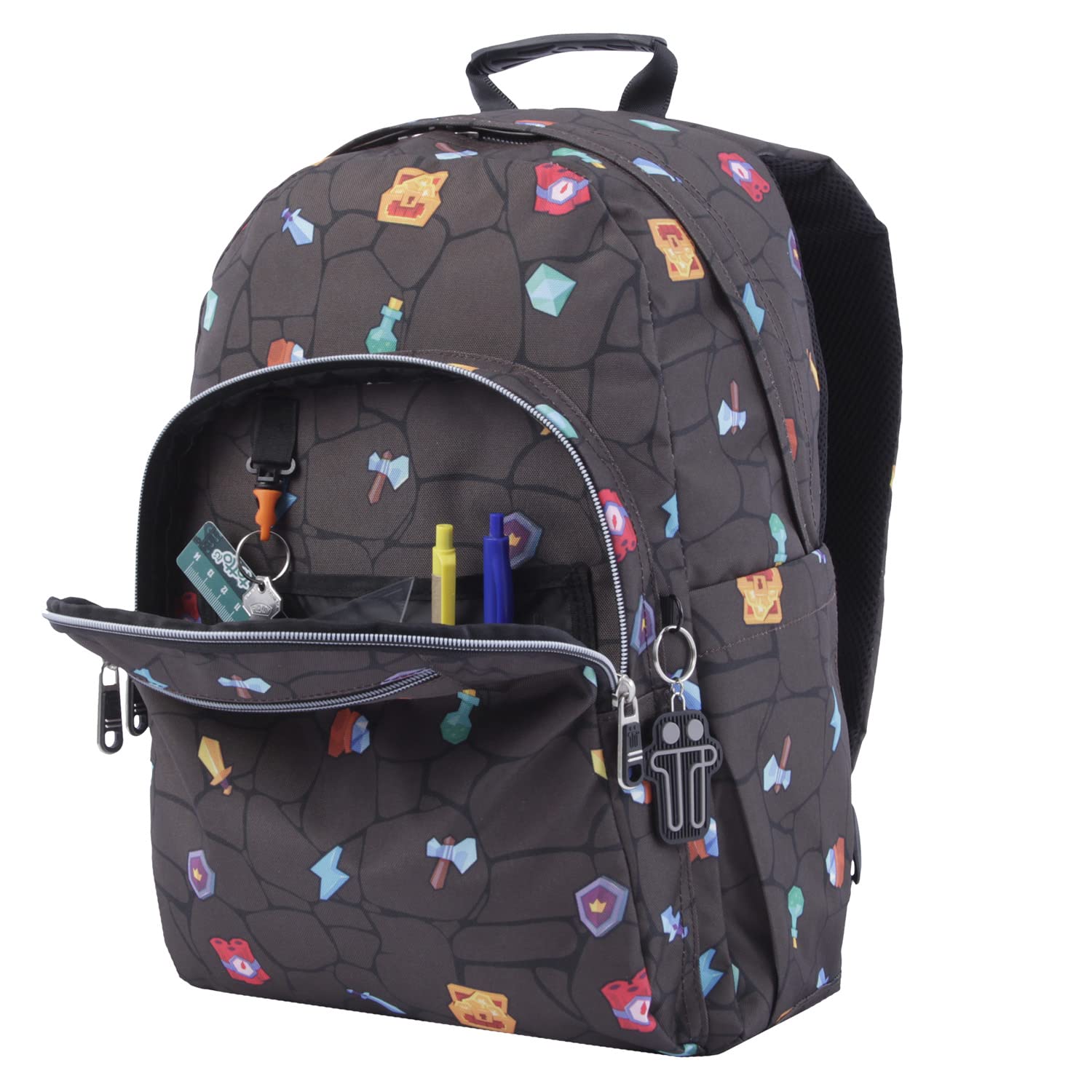 TOTTO - Mochila Escolar Adaptable a Carro, Modelo Acuareles, Capacidad 20 L, Bolsillo para Pc 14", 2 Bolsillo Botella, Espaldar Ergonómico con Flujo de Aire, Correas en S, Estampado Videojuegos