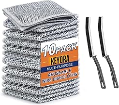 KEYORA Pack of 10 Non Scratch Wire Dish Scrub Kitchen Cloth Scrubber For Cleaning,Mesh Cloth Scrub for Washing Utensils, Dishwashing Metal Steel Rag Clothes For Dishwash with Free 2 Gap Cleaning Brush