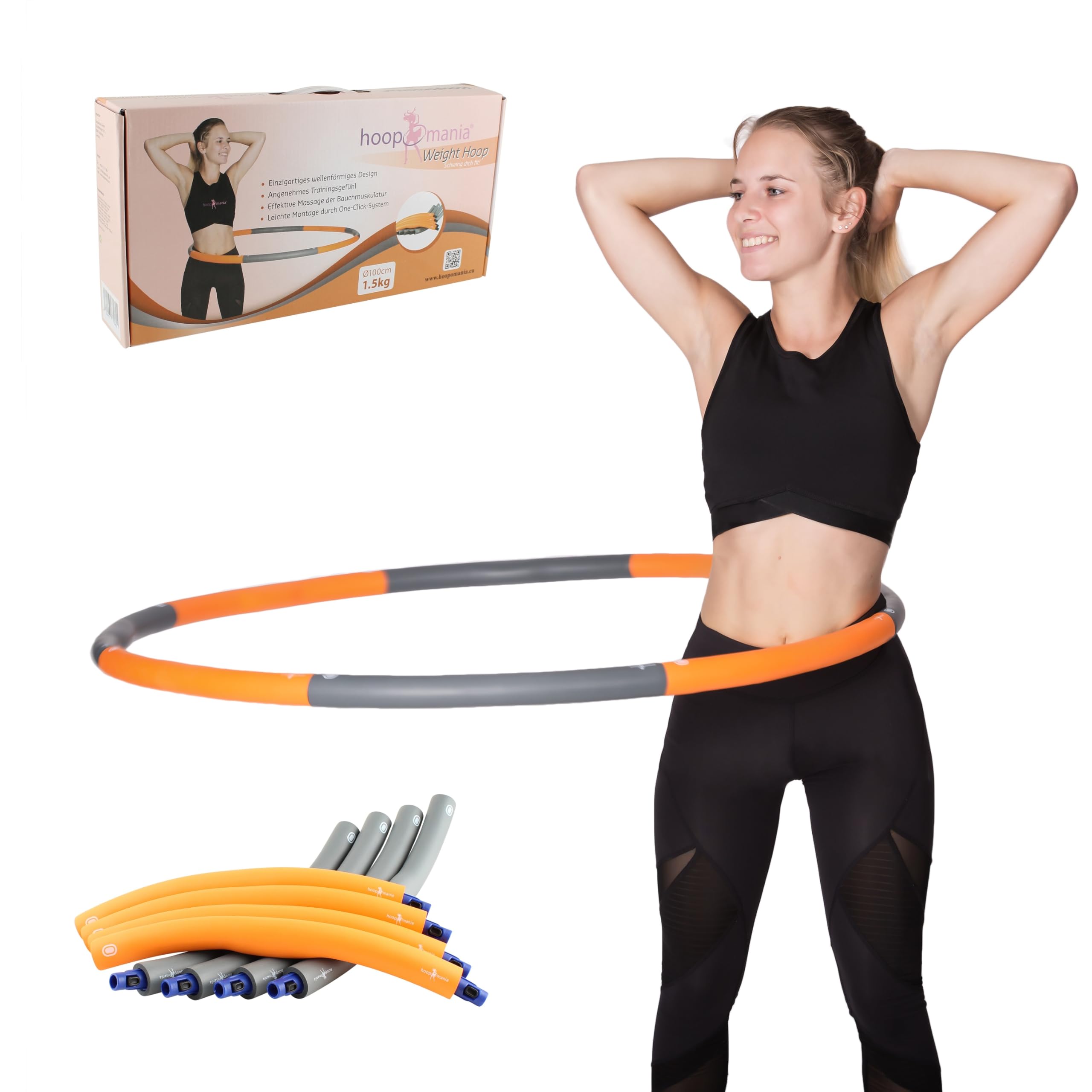 HOOPOMANIA Weight Hoop [1,5 kg] fitness hoepel voor volwassenen in oranje - beginnershoepel