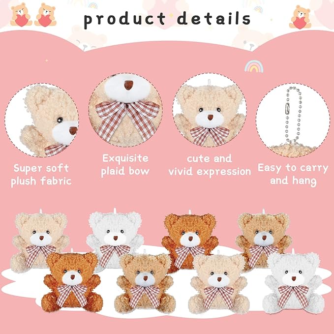 Zomiboo 12 Osos Mini Peluche 10 cm Surtido Marrón Crema Blanco miniatura 4