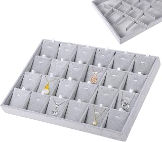Homaisson 24 Grids Jewelry Tray, Velvet Pendant Necklace Organizer, Stackable Jewelry Organizer with Removable Dividers, Earrings Bracelets Rings Display Tray for Drawers, Cabinets