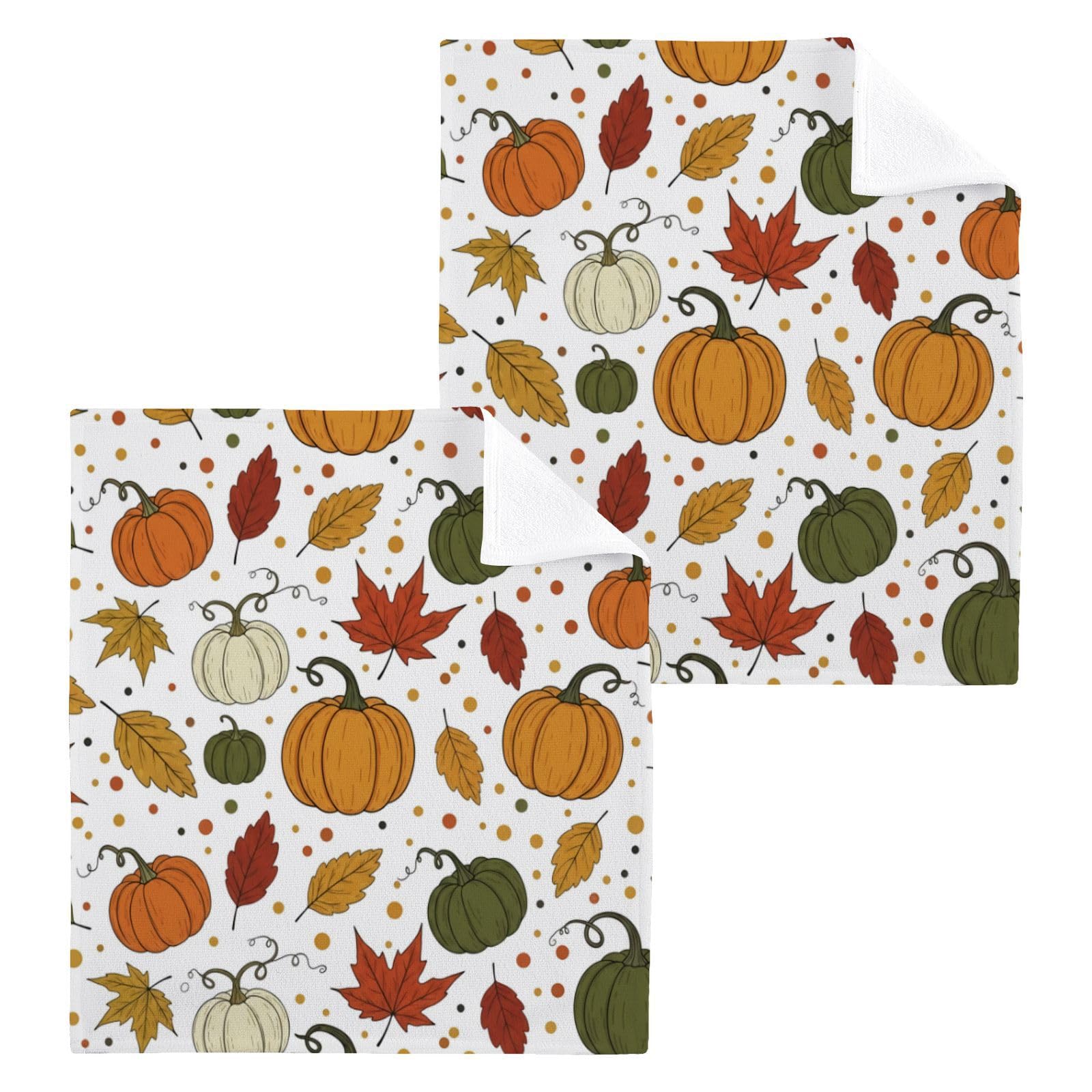 BOESI Maple Pumpkin 12x12in Cotton Washcloth,Soft Absorbent Face Towel
