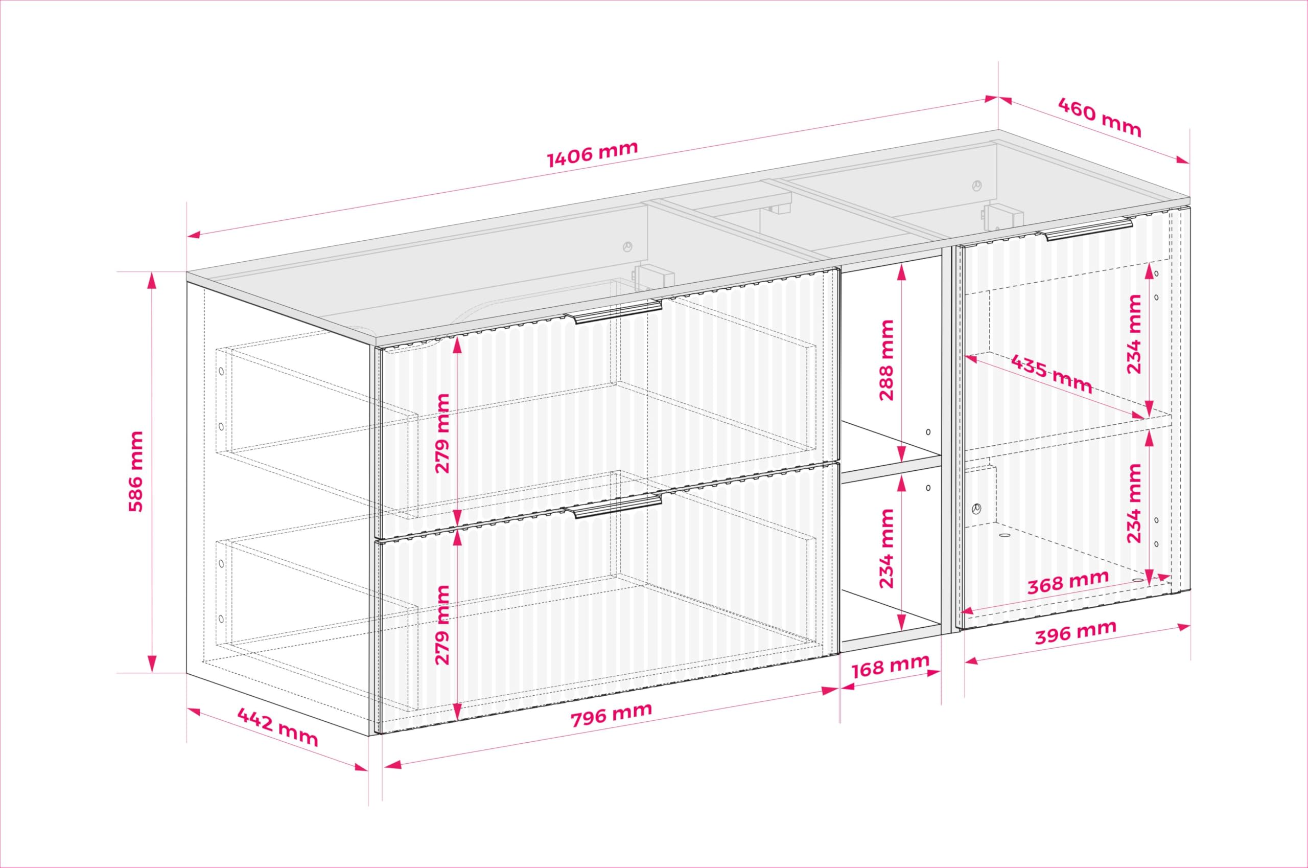 Mobile da bagno sospeso con top, Noce / Bianco, 140 x 58,6 x 46 cm