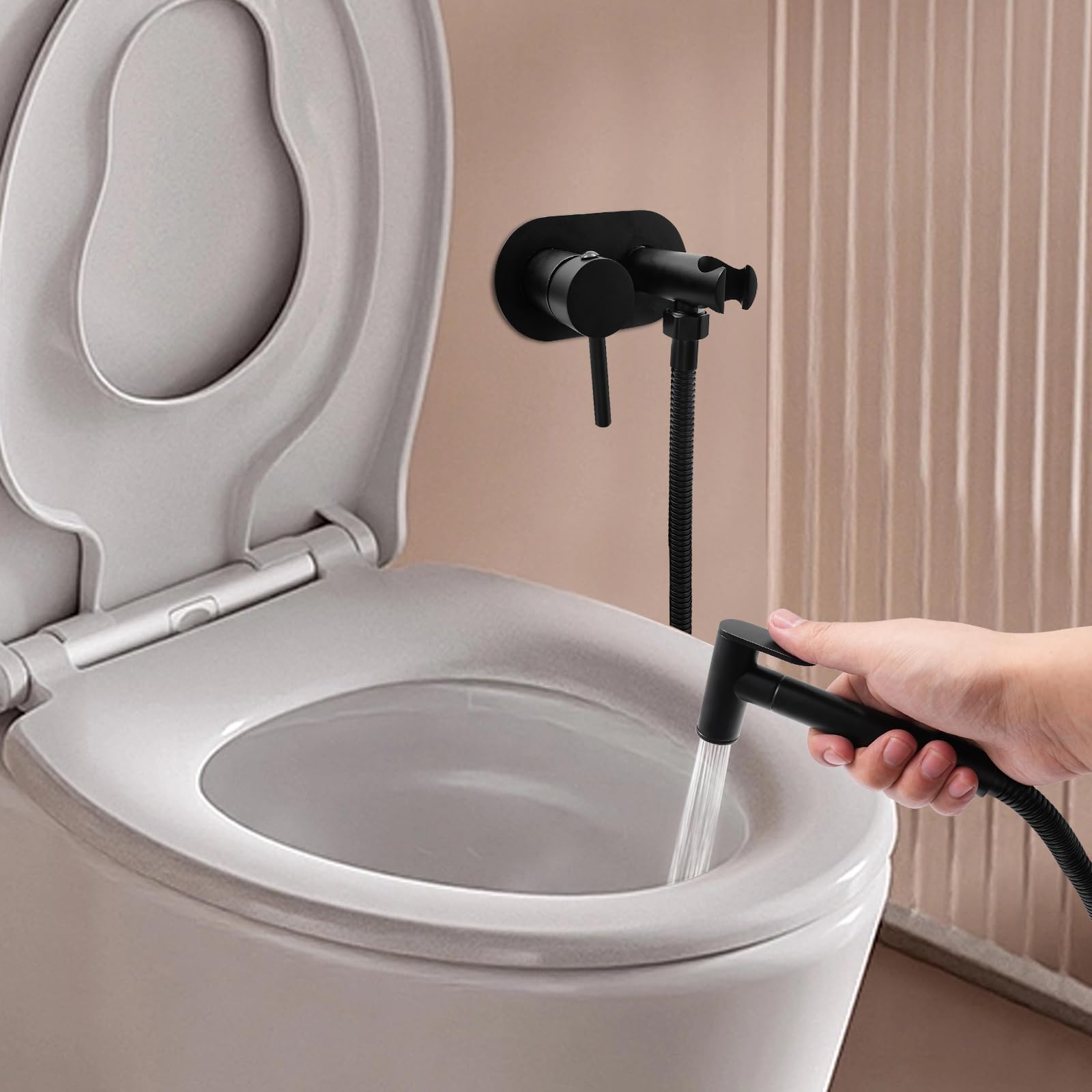 Unterputz-Dusch-WC-Pistole,UP-Dusch-WC-Aufsatzpistole für die Toilette,Druckverstärk-WC-Duschkopf Set,Einbausatz Druck-Bidetpistole mit Standard G1/2 Anschluss,für die tägliche Körperpflege (Schwarz)