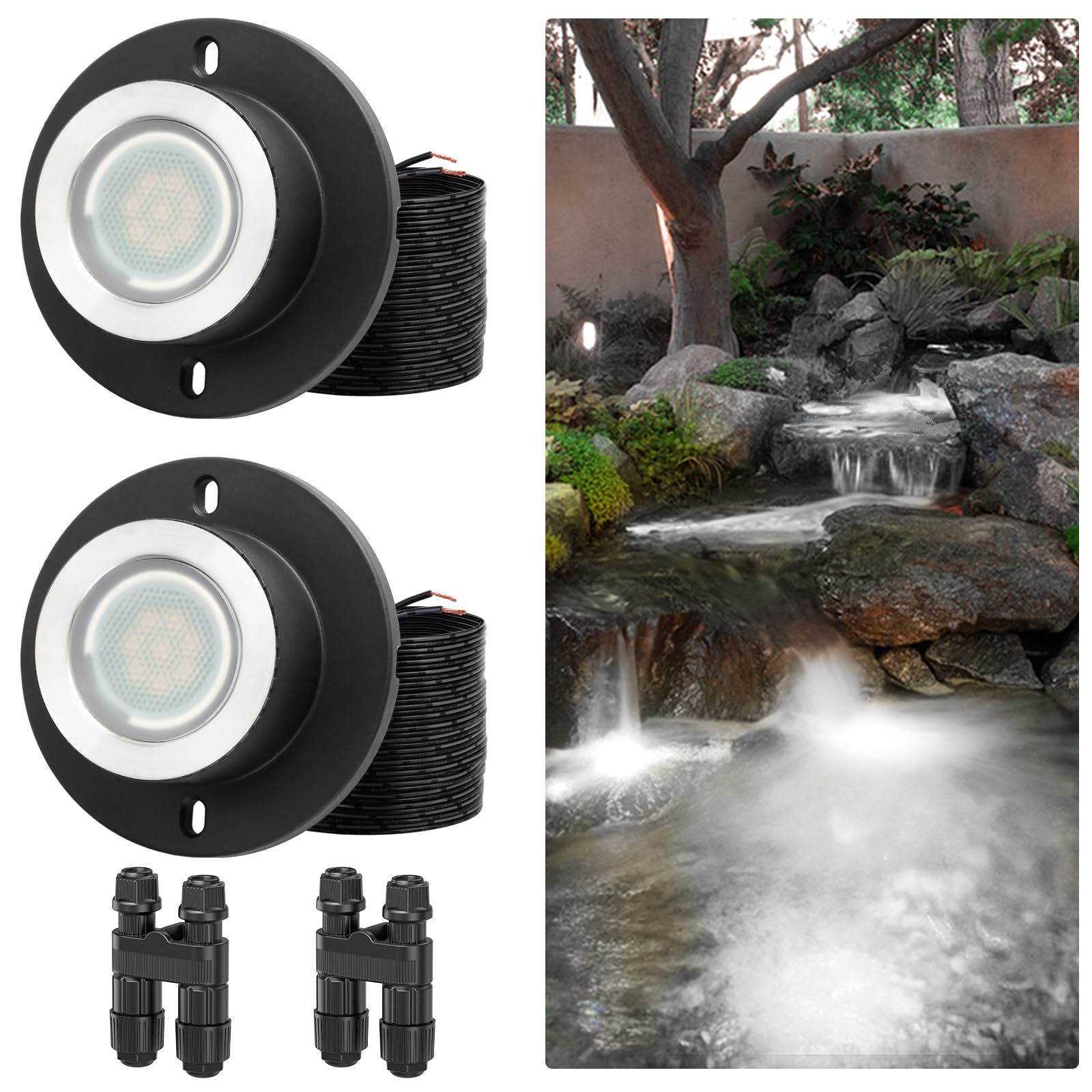 HIBOITEC 3W Pond Lights LED Underwater 4000K Low Voltage Pond Lights, 2 Pcs