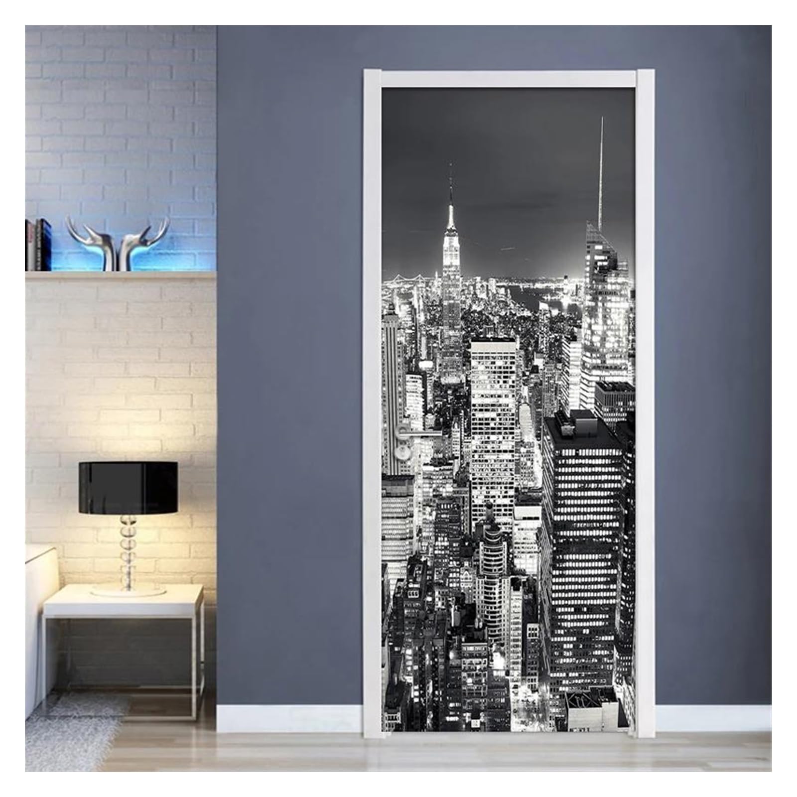 Papier peint 3D paysage urbain autocollant de porte PVC 77x200cm pour salon