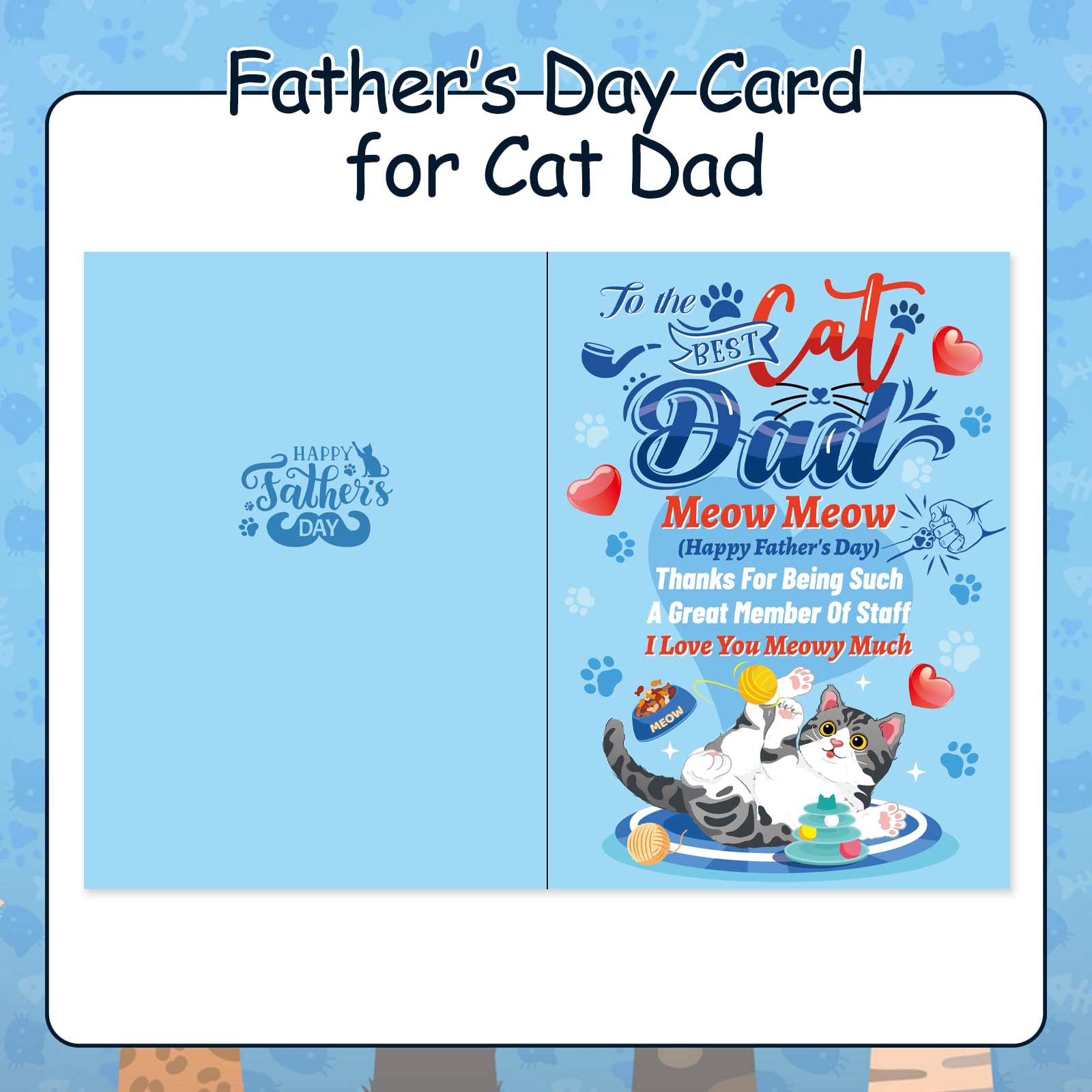 HOWAF Fathers Day Card from The Cat, Happy Father's Day Card Cat Dad Fathers Day Card - Image 3
