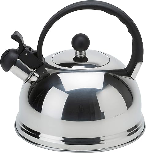 Kitchen Details Hervidor de té silbante de acero inoxidable  Estufa  10 tazas  2.6 cuartos de galón  Cromo