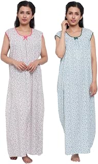 CIERGE Women's Cotton All Over Print Sleeveless Maxi Nighty (Multicolour, Free Size) - Pack of 2 Price In India